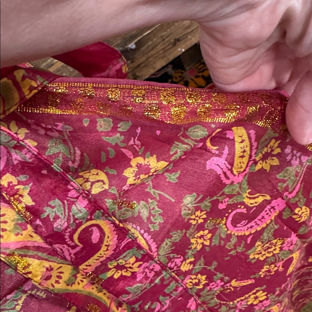 Vintage Silk & Rayon Boho Floral Paisley Pink Wrap Skirt - Picture 3 of 6